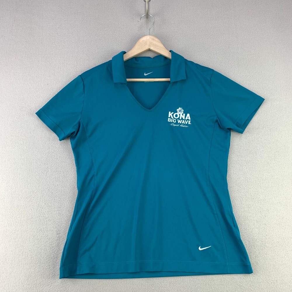 Nike Vertical Mesh Polo Shirt Womens Medium Teal Golf Performance KONA Big Wave